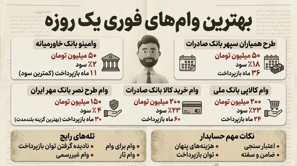 وام فوری یک روزه بانک های ایران